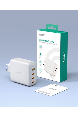 Aukey PA-B7S -WH 100 W Dört Bağlantı Noktalı PD Gan Duvar Şarj Cihazı - Beyaz