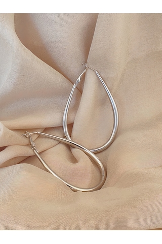 Damla Model Halka Silver Renk Çelik Küpe 6cm Gümüş