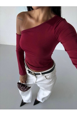 Kazax Omuz Detaylı Kollu Bluz Bordo F2336 Bordo