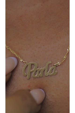 Diamine Altın Singapur Zincir İsim Kolye