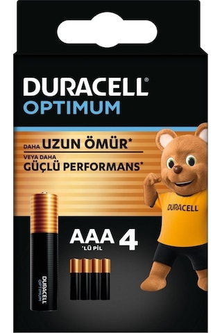 Duracell Optimum AAA İnce Kalem Pil 1,5V 4'lü Paket (MX2400)