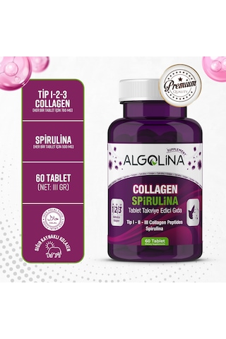 Algolina Collagen+Spirulina Takviye Edici Gıda 1260 Mg 2 x 60 Tablet