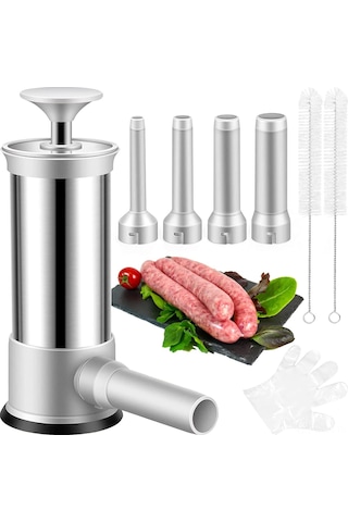 Neevoyu Ev İçi Çelik Sosis Dolabı - 4 Farklı Uç, Eldiven, İp Ve Fırça Seti İle 2.2 Lb Kapasiteli El İşlemli Sosis Yapım Aleti Diğer