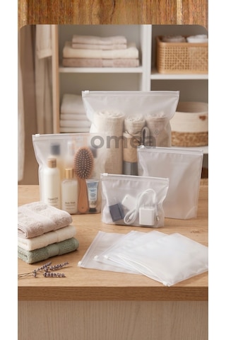 10 Lu Fermuarlı Organizer Çanta Seti 30x30 Cm Çok Amaçlı Makyaj, Seyahat Ve Düzenleme Çantası Şeffaf