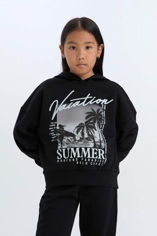 DeFacto Kız Çocuk 2'li Takım Kapüşonlu Baskılı Sweatshirt Beli Lastikli Jogger Alt D2219A824WNBK81 Siyah