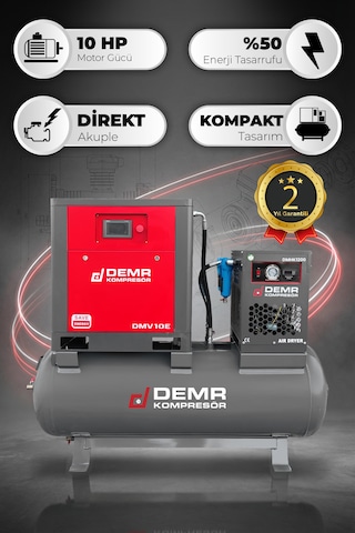 Demr Kompresör 10 Hp 500 Lt Depo Üstü İnvertörlü Vidalı Hava Kompresörü