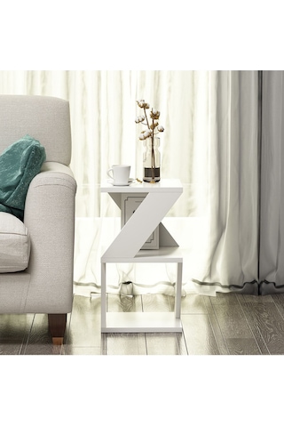 Albeni Yan Sehpa Ahşap Siyah - Beyaz Beyaz