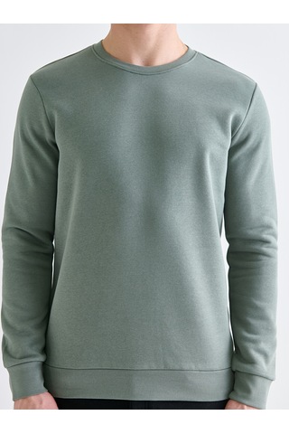 Lcwaıkıkı Basic Yeşil Bisiklet Yaka Erkek Kalın Sweatshirt
