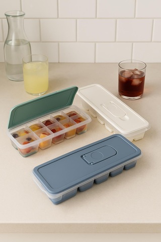 3 Lü Set 12 Hazneli Bas Çıkar Buzluk & Buz Kabı Çok Renkli