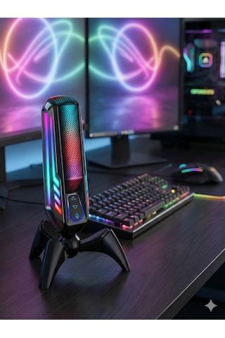 Elyvra Rgb Usb Masaüstü Mikrofon Oyun Canlı Yayın Karaoke Konferans Siyah
