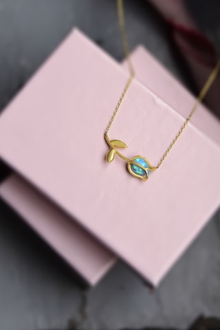 925 Ayar Gümüş Gold Kaplama Opal Taşlı Lale Kolye UVPTS100195-1