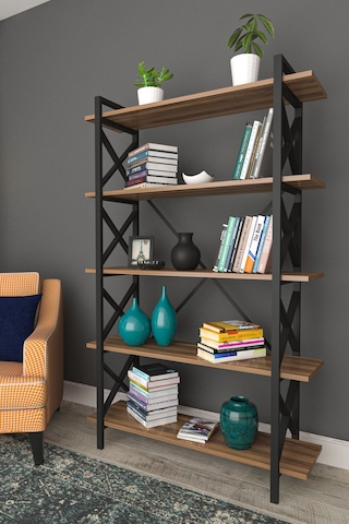 Tiryakiaksesuar Tiryaki Aksesuar Metal Paris Kitaplık 5 Raflı Ceviz 90 Cm