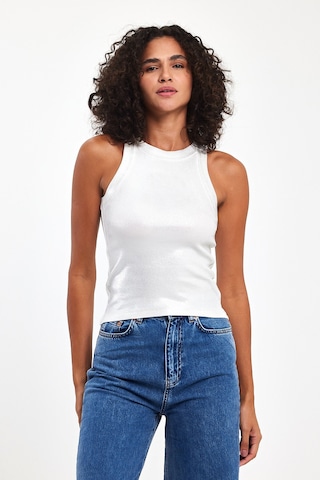 Lamaisonviolet Halter Yaka Metalik Detay Atlet Tişört Beyaz
