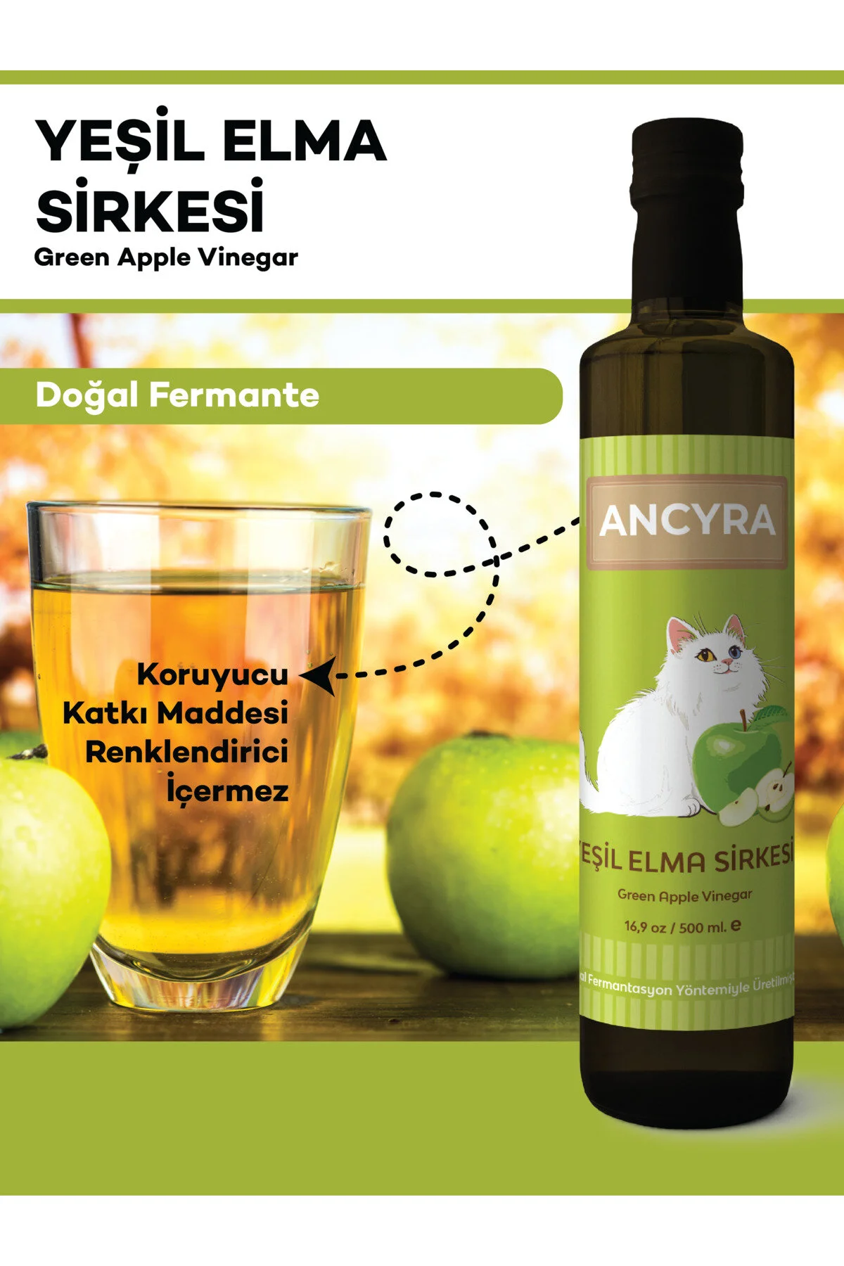 Yeşil Elma Sirkesi Doğal Fermante Yeşil Elma Sirkesi 500 Ml