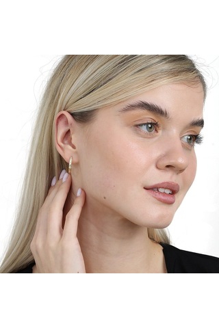 Tesbihane Sıralı Zirkon Taşlı Gold Renk Tam Tur 925 Ayar Gümüş Kadın Küpe