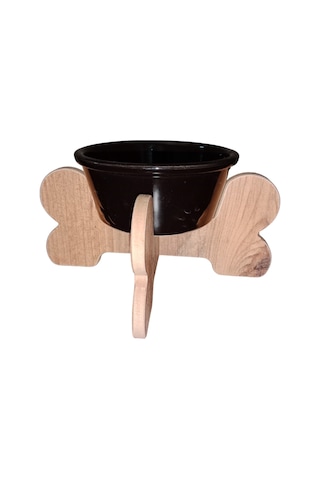 Realwood Seramik Kaseli Ahşap Ayaklı Tekli Kedi Köpek Mama Su Standı