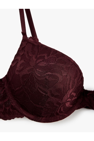 Koton Dantel Detaylı Destekli Ekstra Dolgulu Sütyen Bordo 6wlk10158mk Bordo