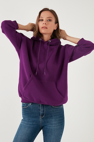 Lela Regular Fit Pamuklu Kapüşonlu Yaka Şardonlu Kışlık 2'Li Paket Bayan Sweat 5863854S2 Bisküvi-Mor