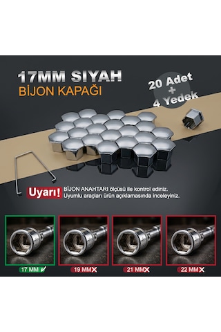 20 Adet + 4 Yedek Krom Bijon Kapağı 17mm + Sökme Aparatı Peugeot - Citreon - Fiat - Renault - Opel - Toyota - Volkswagen - Hyundai - Kia Oem: 5408.12 / 9644577080 / 1611818780 / Pb9081 / 26051