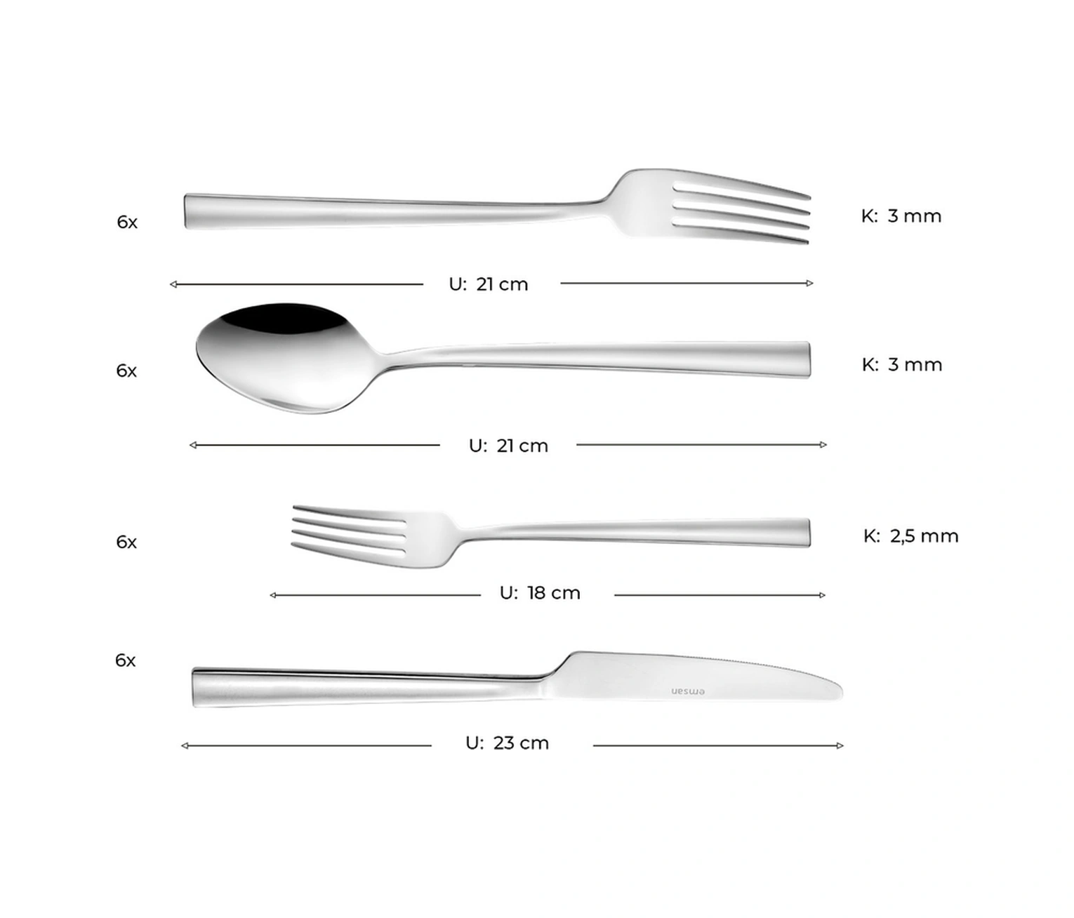 Emsan Çınar 24 Parça 6 Kişilik Kutulu Çatal Kaşık Bıçak Takımı