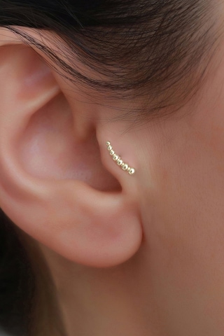 14 Ayar Altın Sıralı Top Top Tragus Piercing Sarı