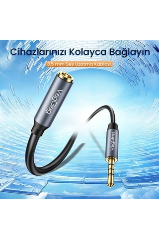 Veggieg 3.5mm Trss Aux Kulaklık Mikrofon Ses Uzatma Kablosu 1 Metre