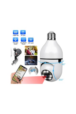 Hombey E27 Wifi Ip Kamera 1080p - 355 Pan/90 Tilt, İki Yönlü Ses, İnsan Algılama, Ir Gece Görüşü, 128gb Tf Kart Desteği Çok Renkli