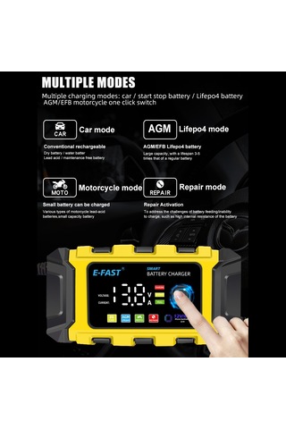 Geeroyoo Otomatik 12v/6a Akıllı Şarj Cihazı - Motosiklet Ve Araç Aküleri İçin Hızlı Şarj, Bakım Ve Desülfatör