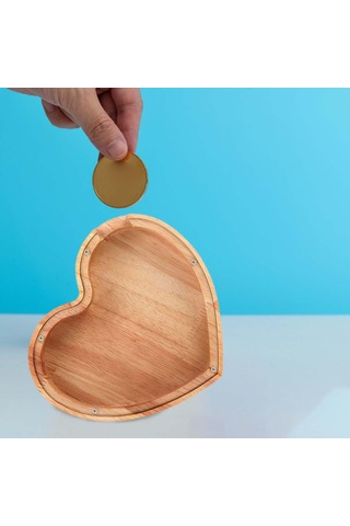 Dolıty Ahşap Kumbara Para Bankası Kalp Şekilli Bozuk Kutusu 12,8cmx12,8cmx2,8cm