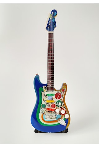 El Yapımı 1/4 Ölçek Minyatür Elektro Gitar Stratocaster Rocky Bl