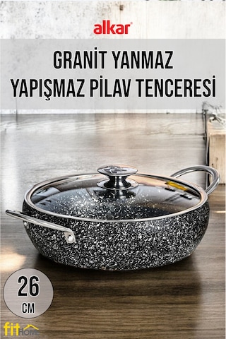 Granit Döküm Pilav Tenceresi Fırına Girebilir Metal Saplı Pilav Tenceresi 26-28-30 Cm Siyah