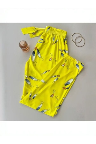 Kadın Sarı Tweety Desenli Süet Tek Alt Pijama Sarı