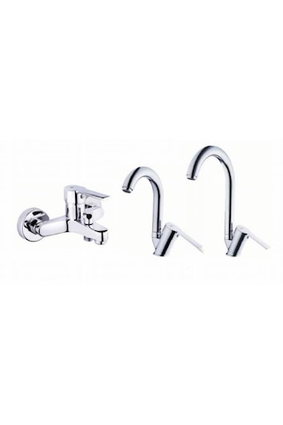 Tema Flora Batarya Seti + Tema Bianco 5+1 Tepe Duş Seti 62001-62002-62003-53270 Krom