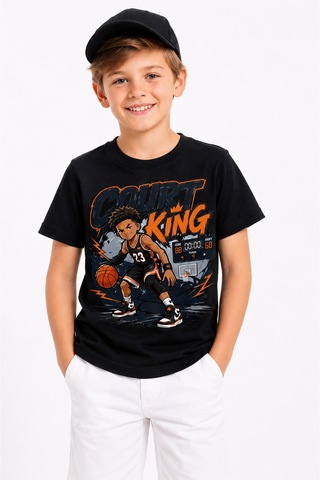 Bayloranzzo Basketball King %100 Pamuk Premium Kalite Erkek Çocuk Tişörtü Siyah