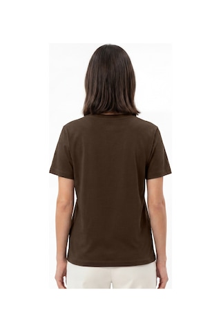 Goffra Kadın Vision V Yaka Premium Kalite Yoğun Dokulu Pamuklu T-shirt Kahverengi W102-r0220-07