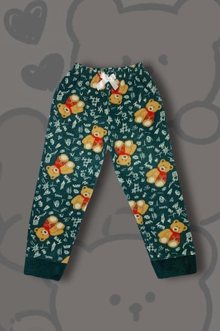 Kız Çocuk Göz Bantlı Peluş Polar Pijama Takımı Koyu Yeşil