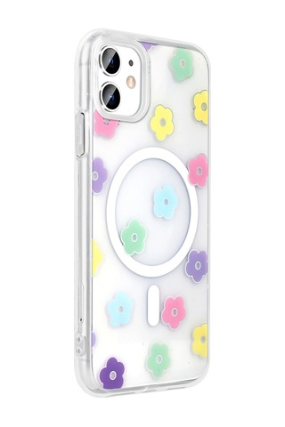 Techaks Apple Uyumlu iPhone 11 Kılıf M-safe Şarj Özellikli Şeffaf Zore Folk Sert Kapak - Sevimli Köpek Beyaz