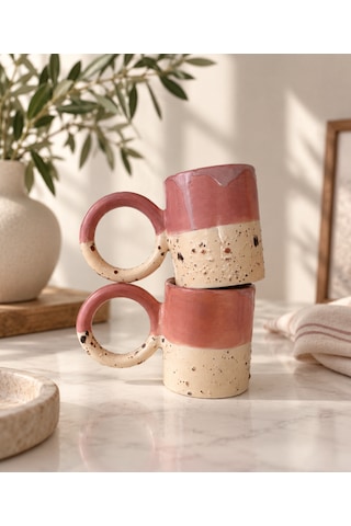 Pembe Artistik Sırlı Espresso Fincanı Açık Pembe