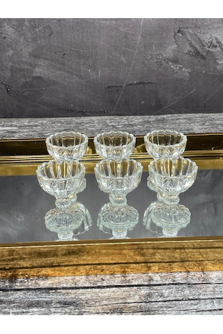 6 Lı Ayaklı Mini Kristal Cam Lüks Lokumluk Kahve Yanı Sunumluk Ka