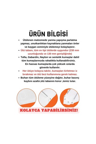 Yanmaz Yapışmaz Parlatmaz Ütü Altlığı, Ütü Tabanlık