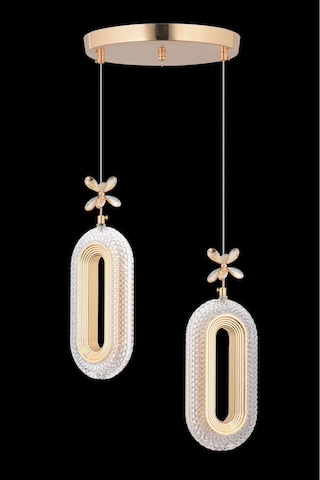 Alfa Led 2'li Gold 3 Renk Modu Ledli Kristal Taşlı Modern Led Avize Gold