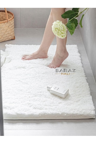 Su Emici Banyo Ayak Halısı Havlusu Pofuduk Kaymaz Yıkanabilir Tüylenmez 40 X 60 Beyaz