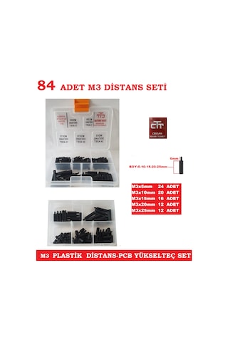 Pcb Distans- Yükselteç-Ayırıcı Seti M3 Plastik Distans 84 Parça