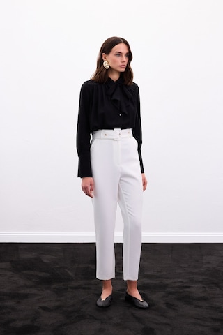 Sateen Kemerli Pantolon - Ekru-136910 Ekru