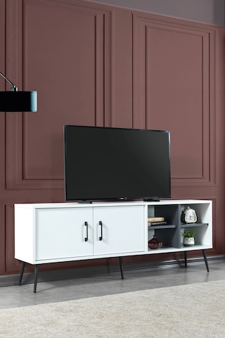 3612 Şile Metal Ayaklı Metal Kulplu 160 Cm Tv Ünitesi - Beyaz Beyaz