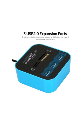 Vkemall Usb2.0 Hub Ve Kart Okuyucu - 3 Usb2.0 Portu, Tf/sd/ms/m2 Kart Slotları, 480mbps Aktarım Hızı, Plug & Play, Abs Malzeme