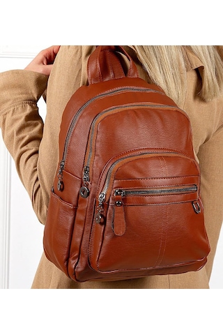 Bizoon Yıkama Deri Fermuarlı Kadın El Ve Sırt Çantası Lbn013 Siyah