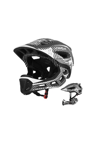 Lıxada-çocuklar İçin Açık Havada Bisiklet Tam Yüz Kaskı Karbon Deseni Koyu Gri Koyu Gri