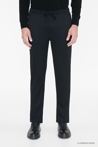 AC&Co / Altınyıldız Classics Erkek Sıyah Pamuklu Standart Fit Normal Kesim Beli Lastikli Diagonal Desenli Örme Pantolon Siyah