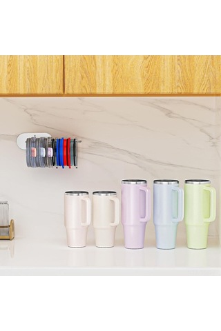 Ulzyvf 2'li Kapak Organizatörü - Yatay Dizayn, Kendinden Yapışkanlı, Dolap Altı, Çoklu Kapak Saklama, Paslanmaz Çelik Gümüş